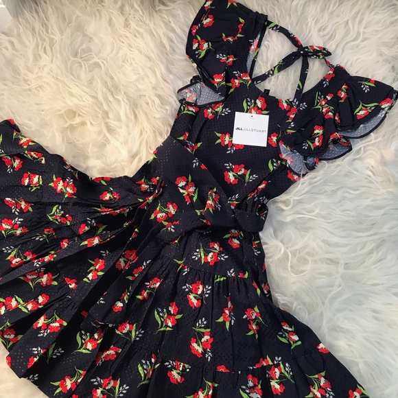 Jill Stuart Floral-Jacquard Flutter-Sleeve Dress - Picture 3 of 9